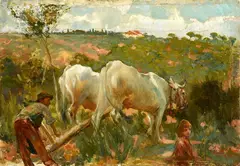 Plowing by Cesare Ciani, 1906, Signature and date lower right., offered Oct 2024
