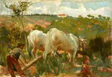 Cesare Ciani, Plowing, 1906, Signature and date lower right.