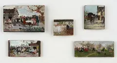 Five small paintings with village scenes by Raffaello Sorbi, Each tablet is signed., offered Oct 2024