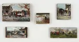 Raffaello Sorbi, Five small paintings with village scenes, Each tablet is signed.