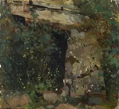Raffaello Sorbi, The cave, Signature on the right in the composition