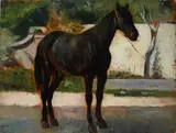 Black horse by Giovanni Fattori, On the back: in ink "work by/G. Fattori/P. Nomellini". Authentication by Andrea Baboni on photo., offered Oct 2024