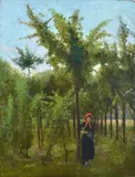 Silvestro Lega, Landscape with peasant woman