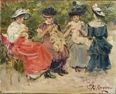 Women in the park by Raffaele Ragione, Signature lower right., offered Oct 2024
