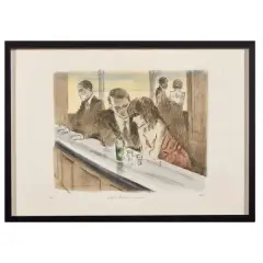 Alberto Sughi, Al bar hand-painted, screenprint
