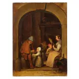 Giuseppe Moricci, Interior Scene With A Family, oil on panel
