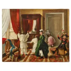 Antonio Rotta, Masquerade With Pulcinella, oil on canvas