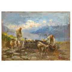 Leonardo Bazzaro, Monks With A Flock, oil on panel