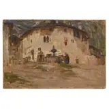 Pietro Fragiacomo, The Village Fountain, oil on cardboard