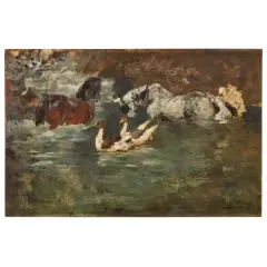 Mosè Bianchi, Washing The Horses, oil on panel