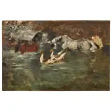 Mosè Bianchi, Washing The Horses, oil on panel