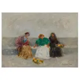 Plinio Nomellini, Orange Sellers In Naples, oil on cardboard