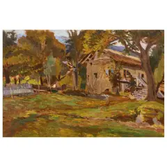 Ulvi Liegi, Rural Farmhouse In Roncegno, oil on cardboard