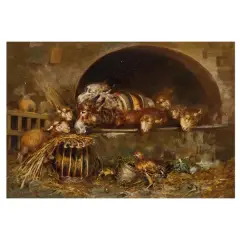 Tito Pellicciotti, Animals In The Stable, oil on canvas