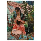 Paulo Ghiglia, Woman Knitting, oil on pressed cardboard