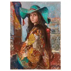 Girl With A Green Hat by Paulo Ghiglia, oil on canvas, offered Jun 2026