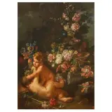 Ludovico Stern, Still Lifes With Flowers And Putti, a pair of paintings