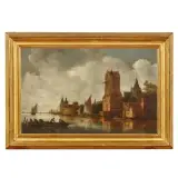 Frans de Hulst, View Of The River With Fishermen, a pair of oil on panel