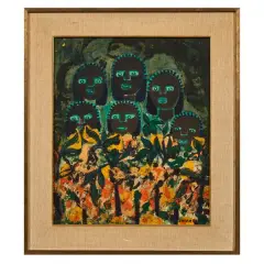 Figures by Emma Reyes, tempera on board, offered Mar 2026