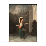 Gaetano Mormile, Little Girl In A Church With Flowers, oil on canvas