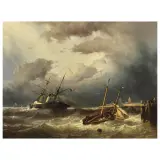 Louis Mayer, Ships In A Stormy Sea, oil on panel