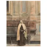 Odoardo Borrani, Nun In A Church, watercolours on paper