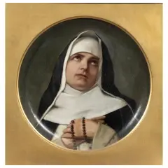 Odoardo Borrani, Praying Nun, oil on ceramic plate
