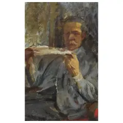 Alessandro Milesi, The Painter Fra Giacomo While Reading, oil on cardboard
