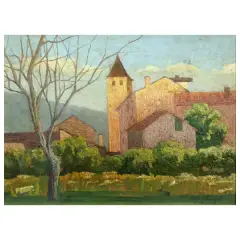 Angelo Rescalli, A View Of A Village, oil on panel
