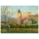Angelo Rescalli, A View Of A Village, oil on panel