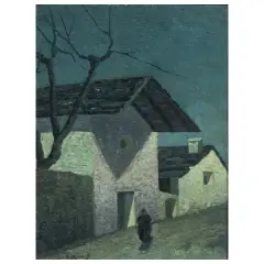 Angelo Rescalli, A View Of A Street By Night, oil on plywood