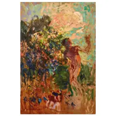 Plinio Nomellini, Male Figure In A Landscape, oil on panel