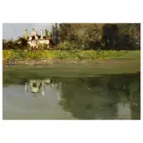 Amedeo Bocchi, A View Of A Riverside Villa, oil on cardboard