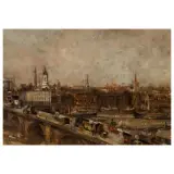Eugenio Scorzelli, A View Of London, oil on plywood