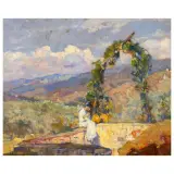 Ludovico Tommasi, Young Lady In A Landscape, oil on cardboard
