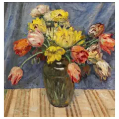Galileo Chini, Tulips, oil on plywood