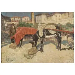 Giuseppe Fraschetti, Mules At Rest, oil on canvas