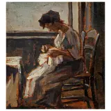 Giovanni Lomi, Seamstress, oil on panel