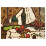 Gastone Conti, Still Life With Bottles And Fruit, oil on canvas