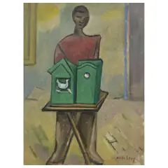 Moses Levy, Man With Dove, oil on masonite
