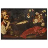 Astolfo Petrazzi, A Boy With Fish, Flowers And A Lobster, oil on canvas