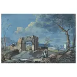 Maria Luigia Raggi, A Landscape With Classical Ruins, oil on paper