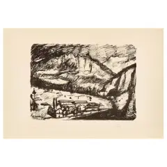 Mountain landscape by Arturo Tosi, etching, offered Dec 2025