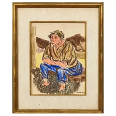 Farmer by Giuseppe Migneco, mixed media on paper, offered Dec 2025