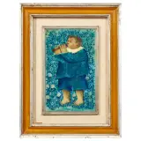 Maria Stuarda Varetti, Bambino col flauto 1973, oil on hardboard