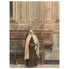Odoardo Borrani, Nun In A Church, watercolours