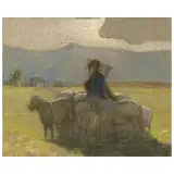 Giovanni Sottocornola, Shepherdess With Herd, pastels