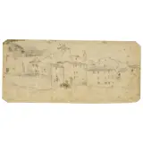 Cesare Ciani, View Of A Village, black chalk