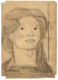 Giovanni Costetti, Female Portrait, black chalk