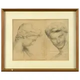 Vincenzo Gemito, Study Of Sculptures, black chalk